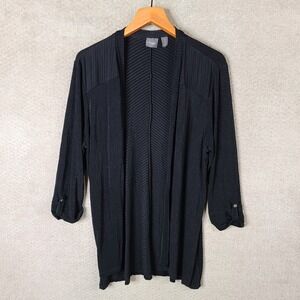 Chicos Travelers Cardigan Women 3‎ US L Black Slinky Textured Open Front Stretch